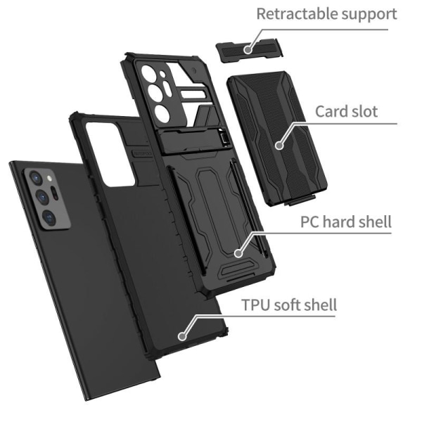 Samsung Note 20 Ultra støtsikker veske Kickstand & Kortfack Thin Black