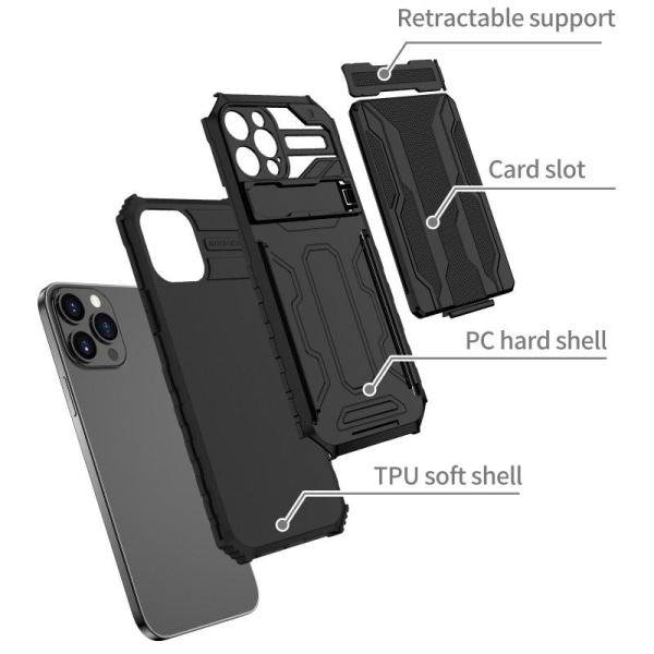 iPhone 12 Pro Max Slagfast Shell Kickstand & kortrum ThinArmor V Black