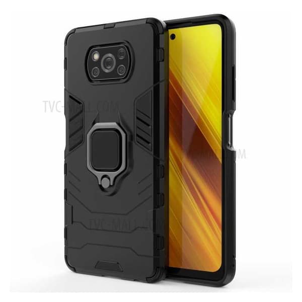 Xiaomi Poco X3 NFC iskunkestävä kansi sormustelineellä ThinArmor Black
