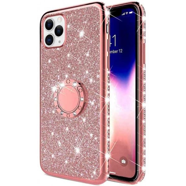 iPhone 12 Pro Max Stötdämpande Skal med Ringhållare Strass Guld