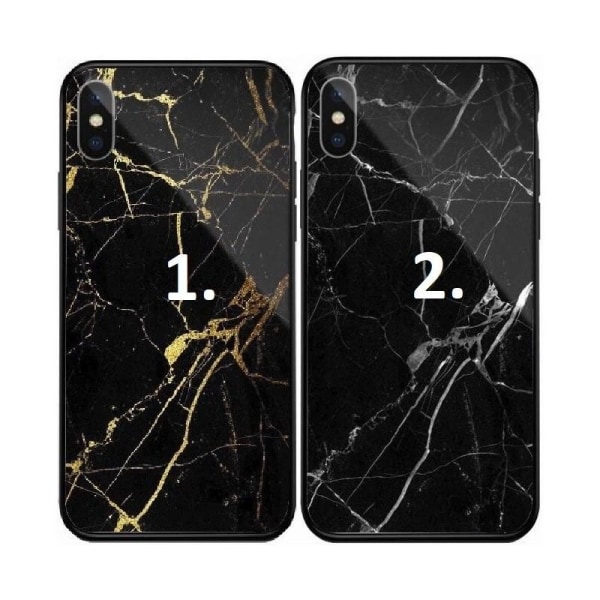 iPhone XS / X Marmorskal 9H Härdat Glas Baksida Glassback Black Variant 2