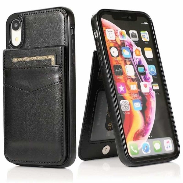 iPhone XR Mobilskal Korthållare 5-FACK Retro V3 Svart