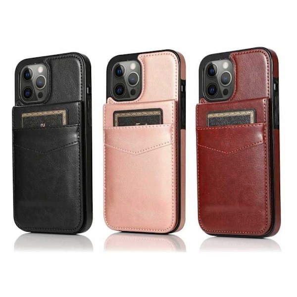 iPhone 12 / 12 Pro Mobil Cover Kortholder 6-SLOT Retro V3 Rosenguld