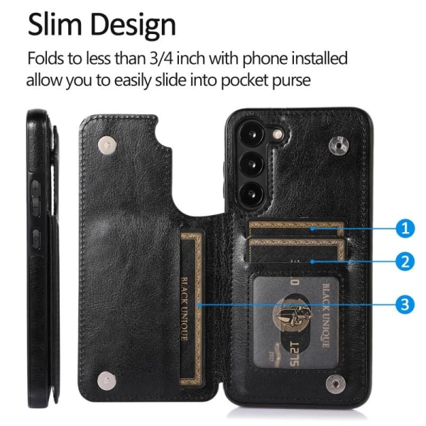Samsung S23 Plus iskunkestävä kansikorttipidike 3-taskuinen Flip Black