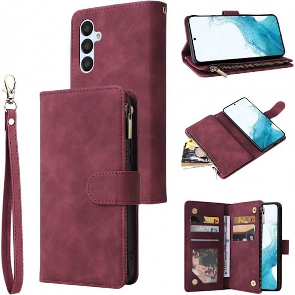 Samsung S24 Multifunktionellt Plånboksfodral Zipper 8-Fack Vinröd