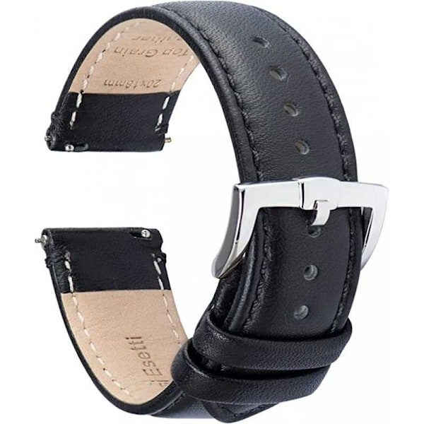 Urrem Sort PU-læder 18/20/22mm - Stålspænde Black 20mm