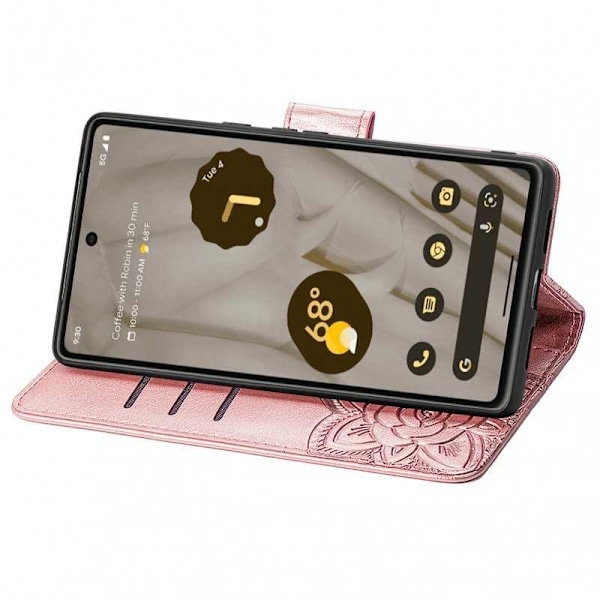 Google Pixel 8 Plånboksfodral PU-Läder 4-FACK Motiv Fjäril Rosa guld