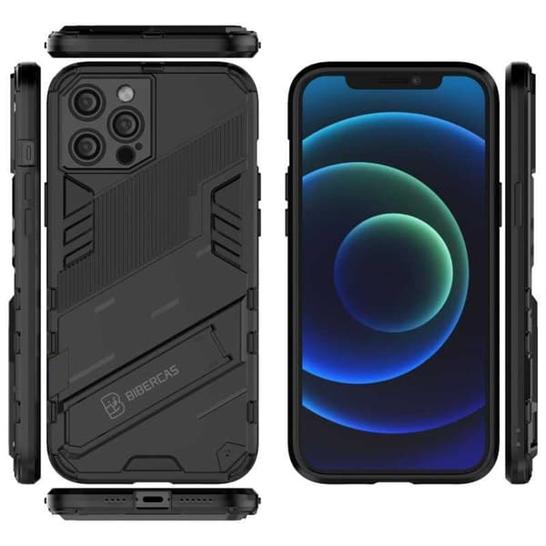 iPhone 12 Pro Max Iskunkestävä kotelo jalustalla ThinArmor V2 Svart