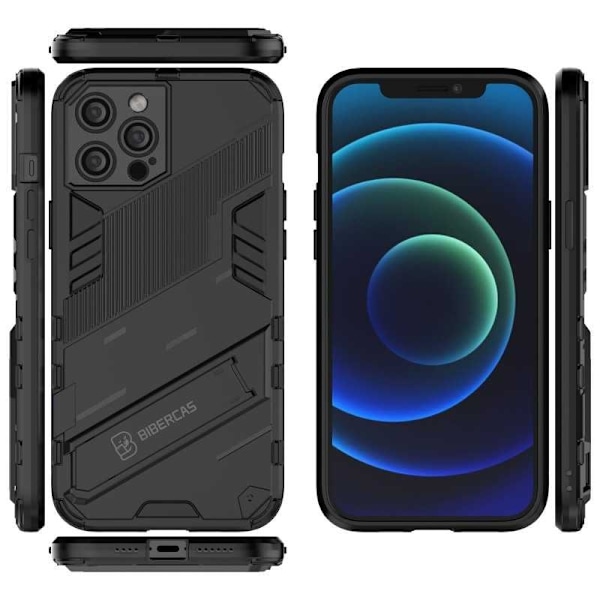 iPhone 12 Pro Max stødsikkert etui med Kickstand ThinArmor V2 Svart
