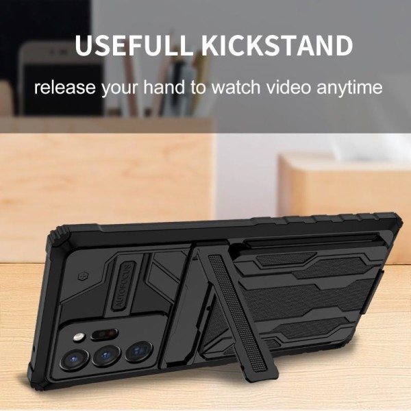 Samsung Note 20 Ultra Stöttåligt Skal Kickstand & Kortfack ThinA Svart