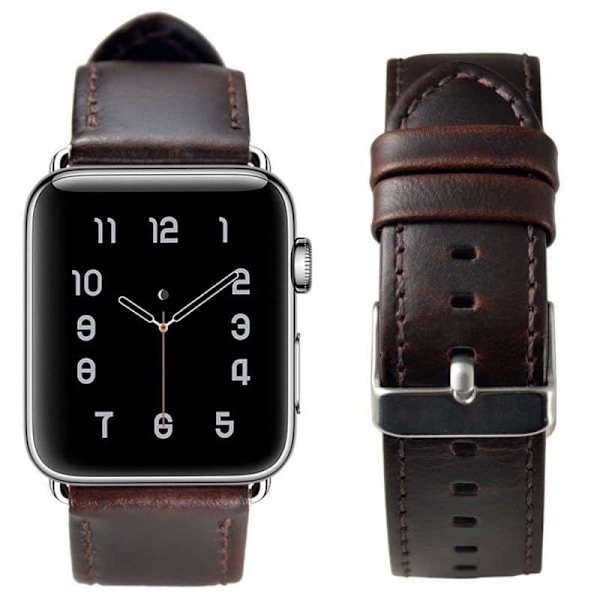 Apple Watch Series 6 44mm Stilren Läderarmband - Mörkbrun Svart