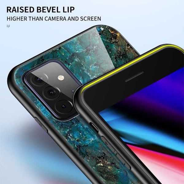 Samsung A72 5G Marble Shell 9H hærdet glasbagside Sort/guld glasbagside V2 Black