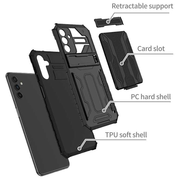 Samsung A54 5G Stöttåligt Skal Kickstand & Kortfack ThinArmor V3 Svart