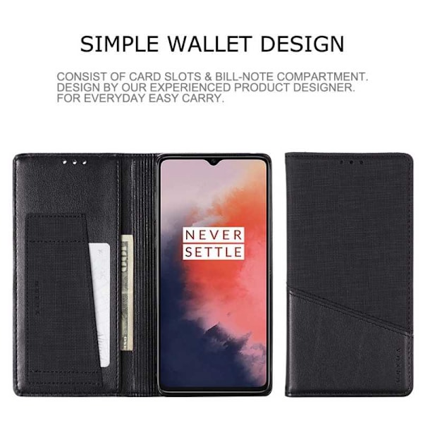 OnePlus 7T Elegant Fodral i PU-Läder med RFID Block Svart