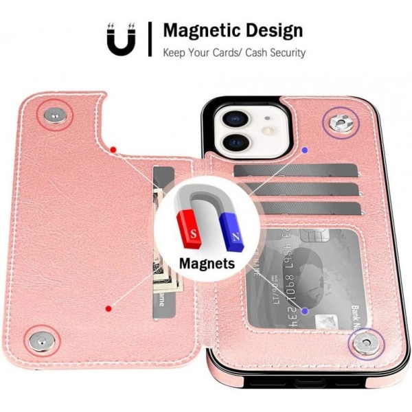 iPhone 12 / 12 Pro Shockproof Cover Kortholder 3-SLOT Flippr Rosenguld