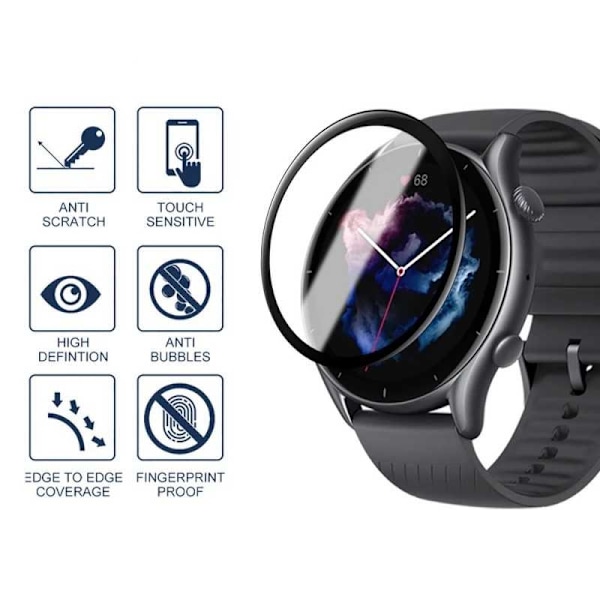 2-PACK Amazfit GTR 3 FullFrame 3D Härdat glas 0.26mm 9H Transparent