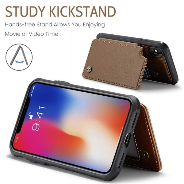 CaseMe Stöttåligt Skal Korthållare Stativ 4-Fack iPhone XS Max Brun