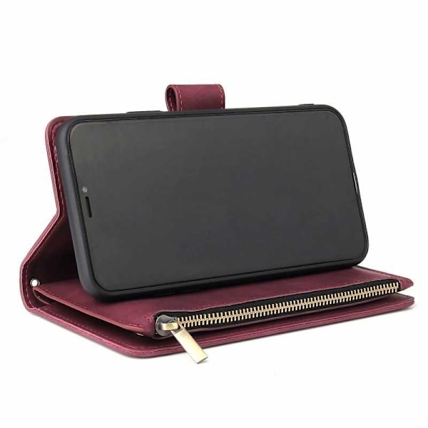 iPhone 11 Pro Max Multifunktionellt Plånboksfodral Zipper 8-Fack Svart