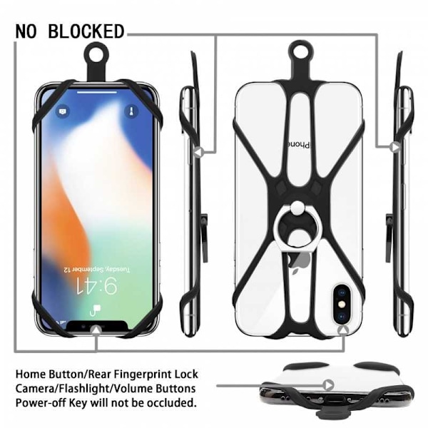 Telefonholder med nakkestrop | Ringholder - Sort Black