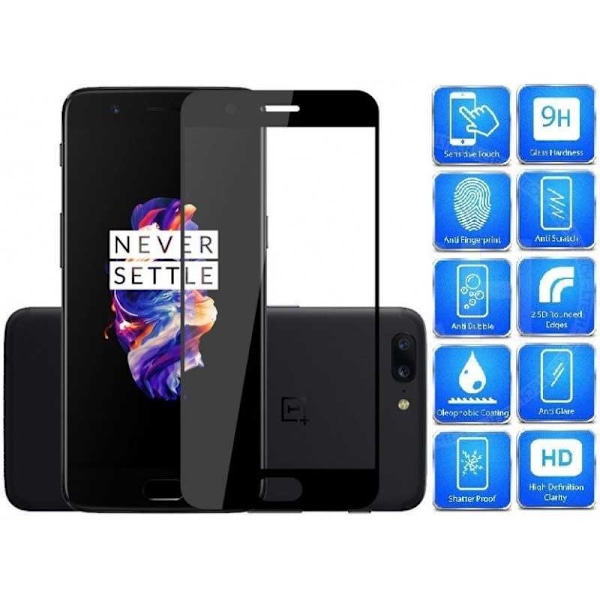 OnePlus 5T Tempered Glass 0,26mm 2,5D 9H Fullframe Svart