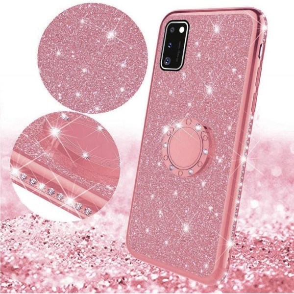 Samsung A41 Exclusive Støtdemperdeksel med ringholder Rhinestone Svart