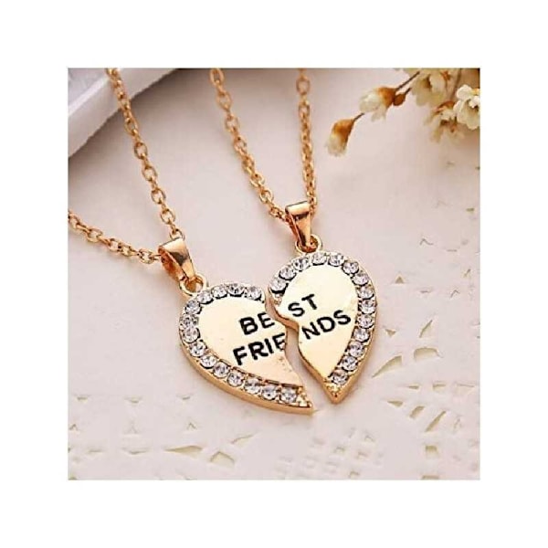 Halskæde Friendship Heart graveret Rhinestone Guld