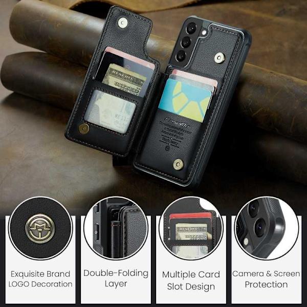 CaseMe Shockproof Cover Kortholder Stander 4-rums Samsung S22 Sort