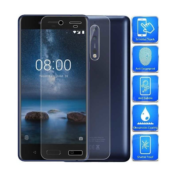 2-pakke Nokia 8,1 hærdet glas 0,26 mm 2,5d 9h Transparent