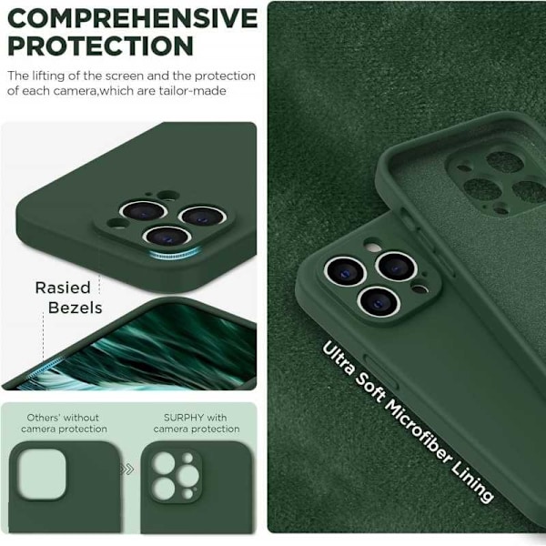 iPhone 13 Pro Gummibelagd Mattgrönt Skal Kameraskydd Liquid - Grön