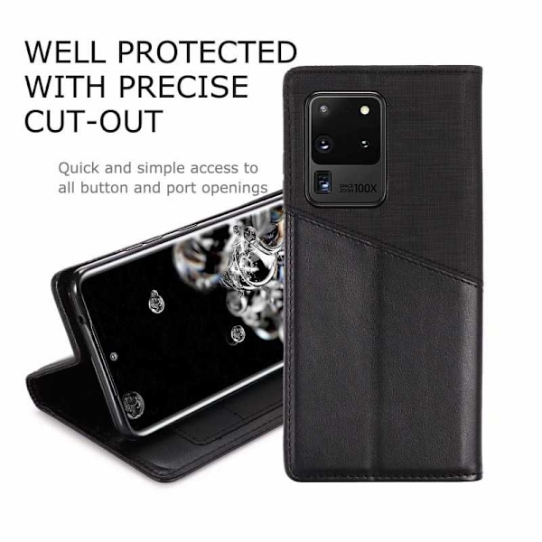 Samsung S20 Ultra Elegant Fodral i PU-Läder med RFID Block Svart