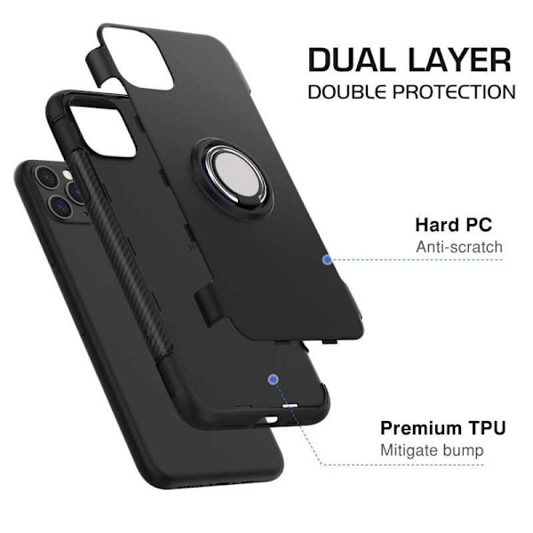 iPhone 12 Pro Max Praktisk Stöttåligt Skal med Ringhållare V2 Svart