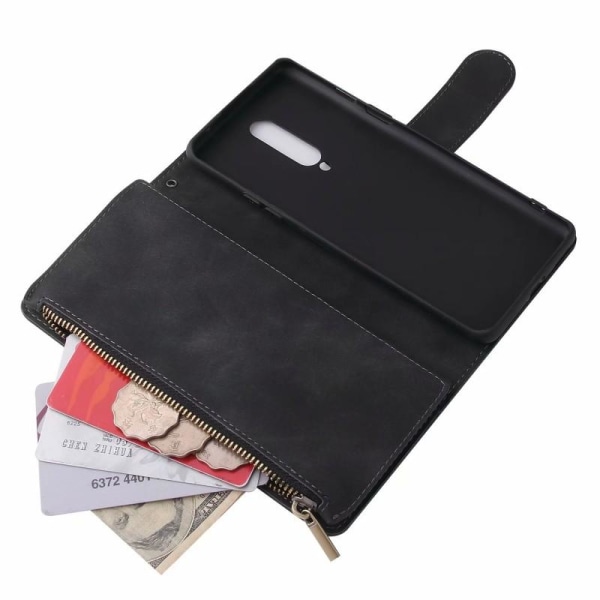 OnePlus 8 -monitoiminen lompakkokotelo, 8-taskuinen vetoketju Black