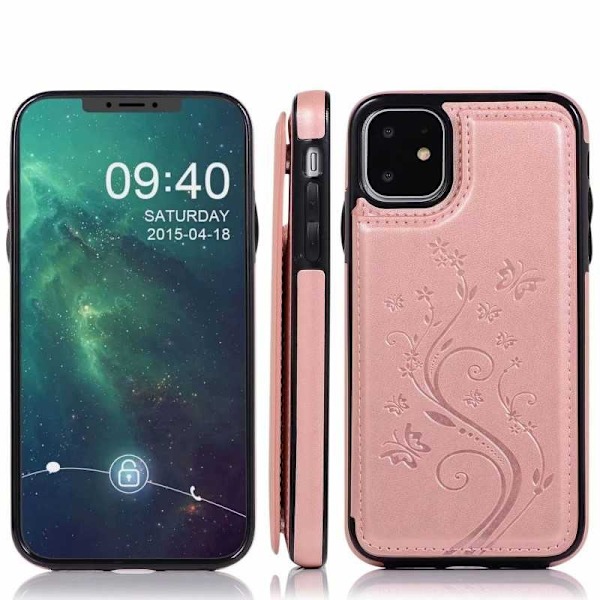 iPhone 12 Stöttåligt Skal Korthållare 3-FACK Flippr V2 - Rosegold Rosa guld