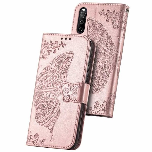 Xperia 10 IV Pung-etui PU-Læder 4-ROMS Motiv Butterfly Black