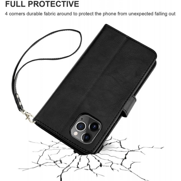 iPhone 12 Pro Max lommebokveske PU skinn 4-LOMMER Black