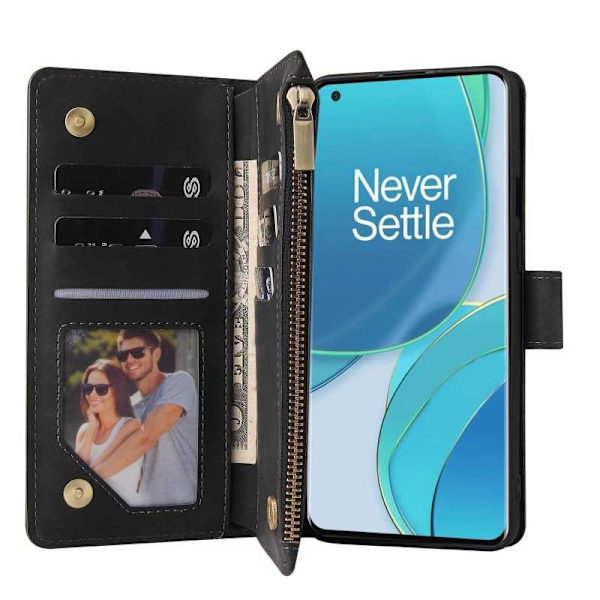 OnePlus 9 multifunktionelt pung etui Lynlås 8-rum