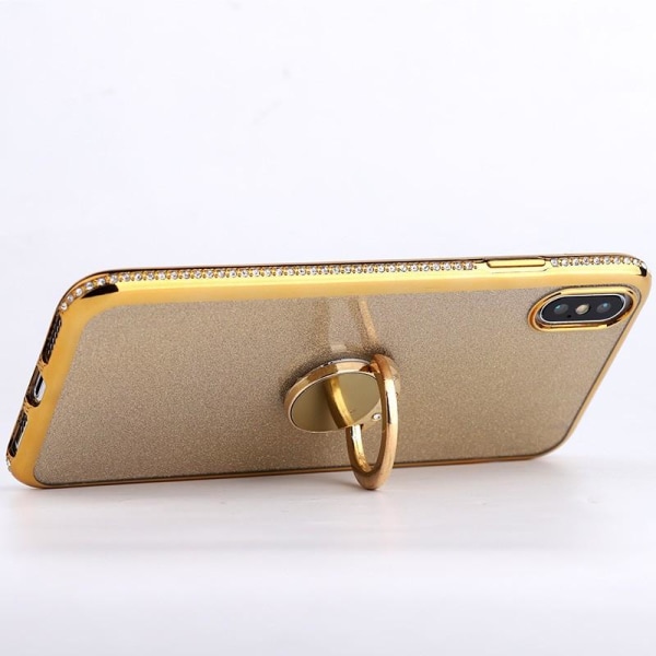 iPhone X & XS Stötdämpande Skal med Ringhållare Strass Guld