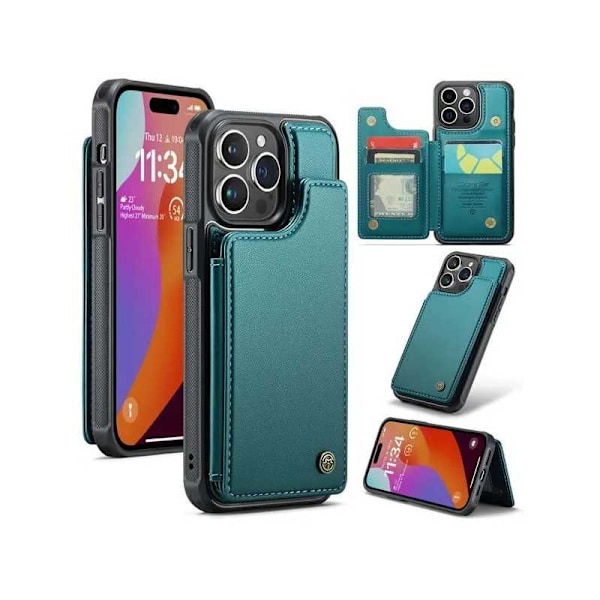 CaseMe Shockproof Cover Kortholder Stander 4-rums iPhone 14 Pro Grön