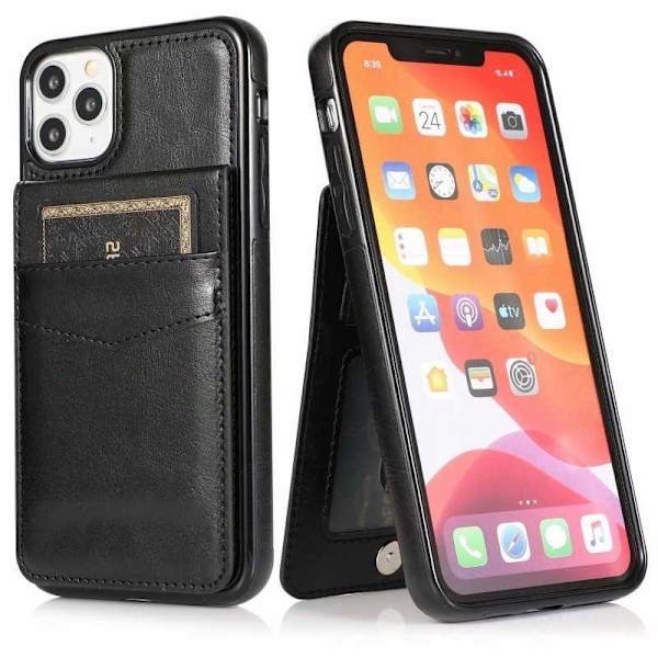 iPhone 11 Pro Max Mobilskal Korthållare 6-FACK Retro V3 Svart
