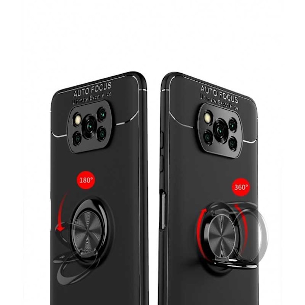 Xiaomi Poco X3 NFC Praktisk Stöttåligt Skal med Ringhållare V3 Svart