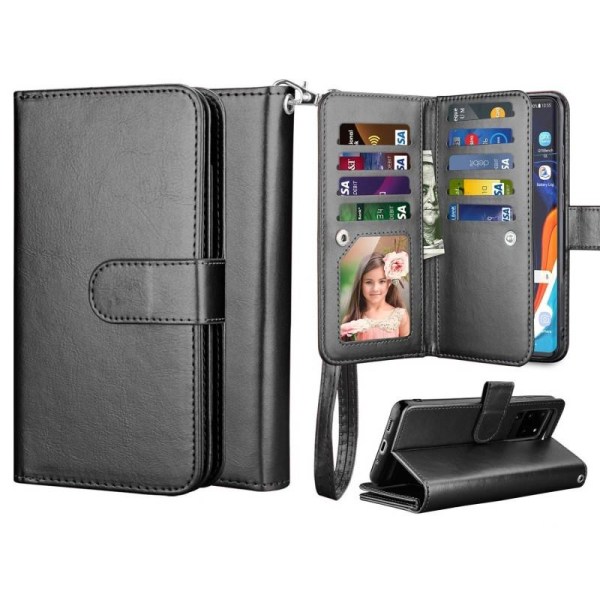 Samsung S20 Plus käytännöllinen lompakkokotelo 2in1 11-taskuisel Black