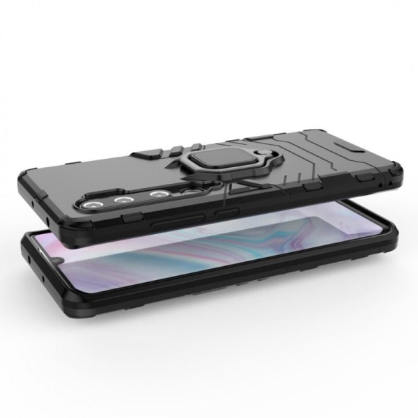 Xiaomi Mi Note 10 Lite iskunkestävä suojus sormustelineellä Thin Black