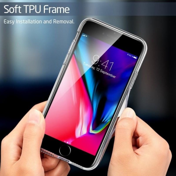 iPhone 7 Plus Stötdämpande Skal 9H Glas Baksida Glassback Transparent