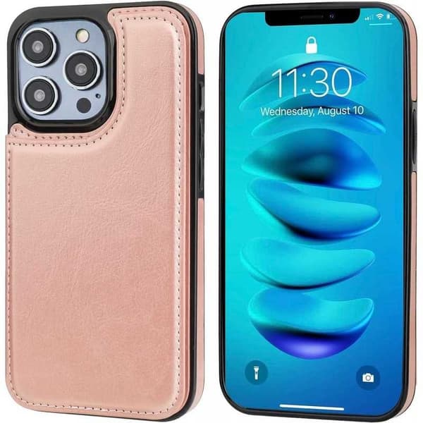 iPhone 15 Pro iskunkestävä kansikorttipidike 3-taskuinen Flippr Rosenguld