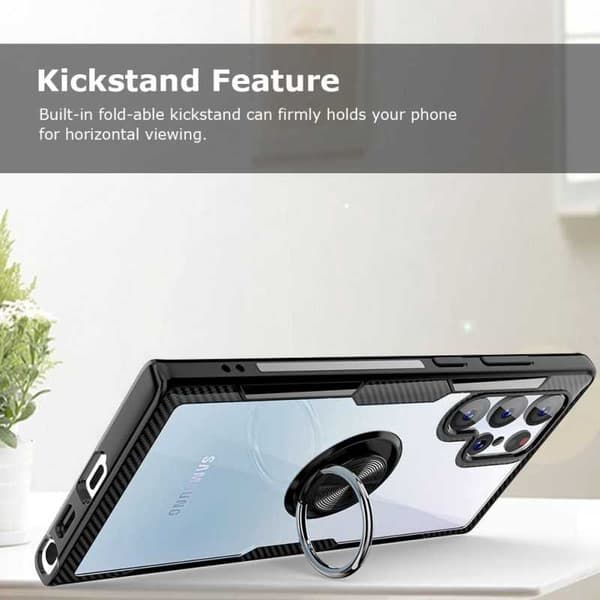 Samsung S22 Ultra Practical iskunkestävä kotelo sormustelineellä V4 Black