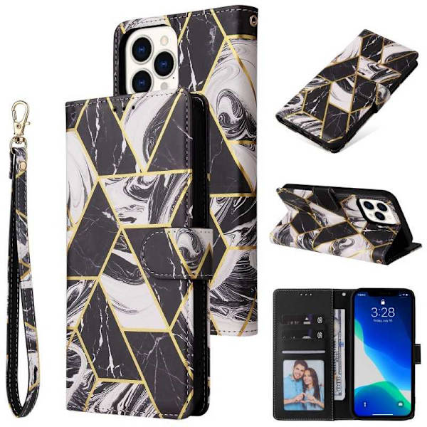 iPhone 13 Pro Trendy Pung-etui Sparkle 4-RUMMET Svart