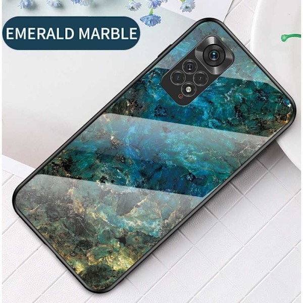 Xiaomi Redmi Note 11 / 11S Marmorskal 9H Härdat Glas Baksida Glassback V2 MultiColor Emerald Green