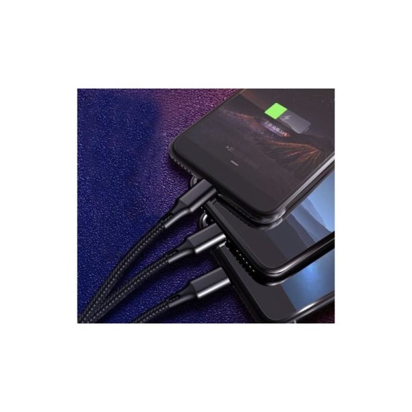3in1 USB-C / Lightning / Micro USB Slitstark Kabel 1.2m QC 3.0 Svart
