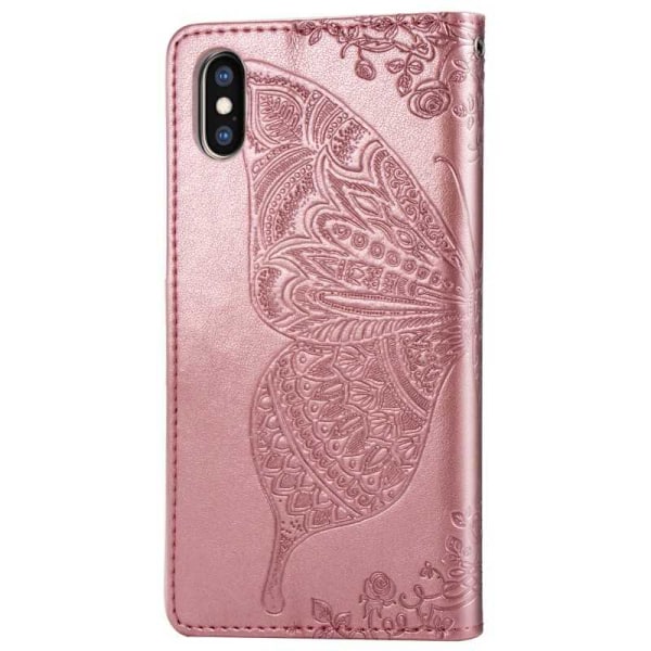 iPhone XS Max Plånboksfodral PU-Läder 4-FACK Motiv Fjäril Grå