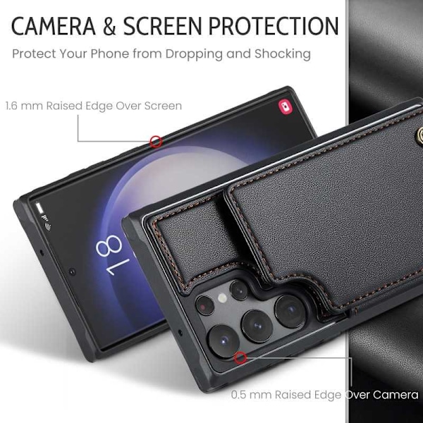 CaseMe Shockproof Cover Kortholder Stander 4-rums Samsung S23 Ultra Sort